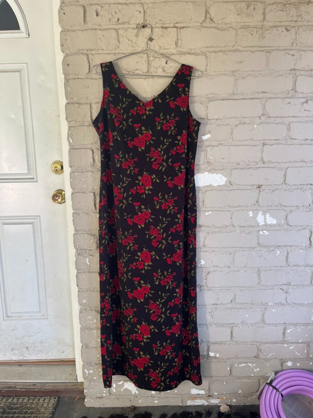 90's Vintage Dark Romantic Rose Print Tank Dress
